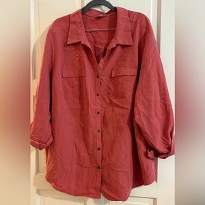 Roz & Ali Women’s Plus Coral Button Down Blouse Sz 3X
